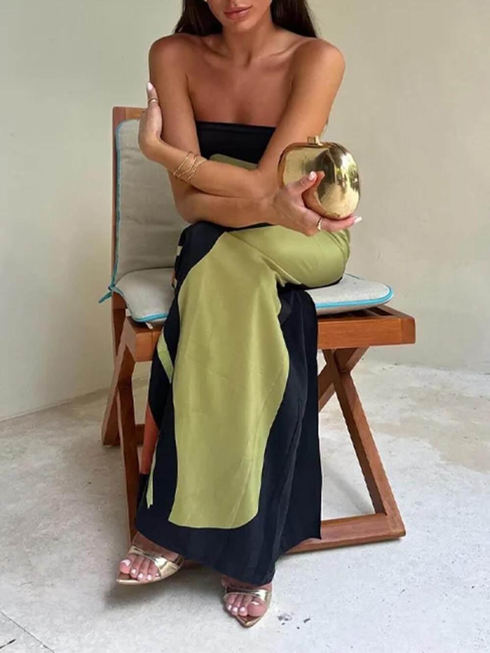 Off Shoulder Fashion Contrast Sleeveless Printed Maxi Dress - Milafashion-se.com