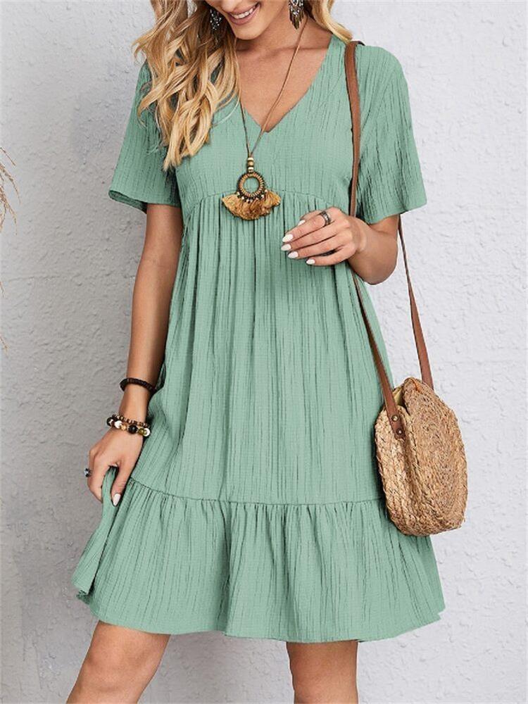 Sommar lös avslappnad kortärmad klänning - Milafashion-se.com