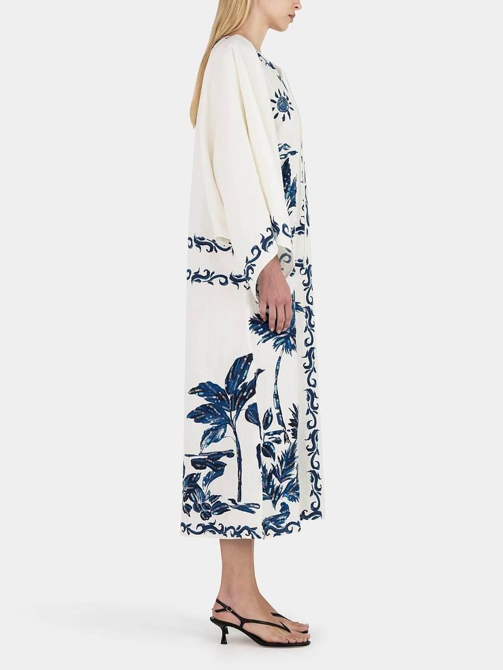 Vintage Hawaiian Print Sequined Oversized Loose Midi Dress - Milafashion-se.com