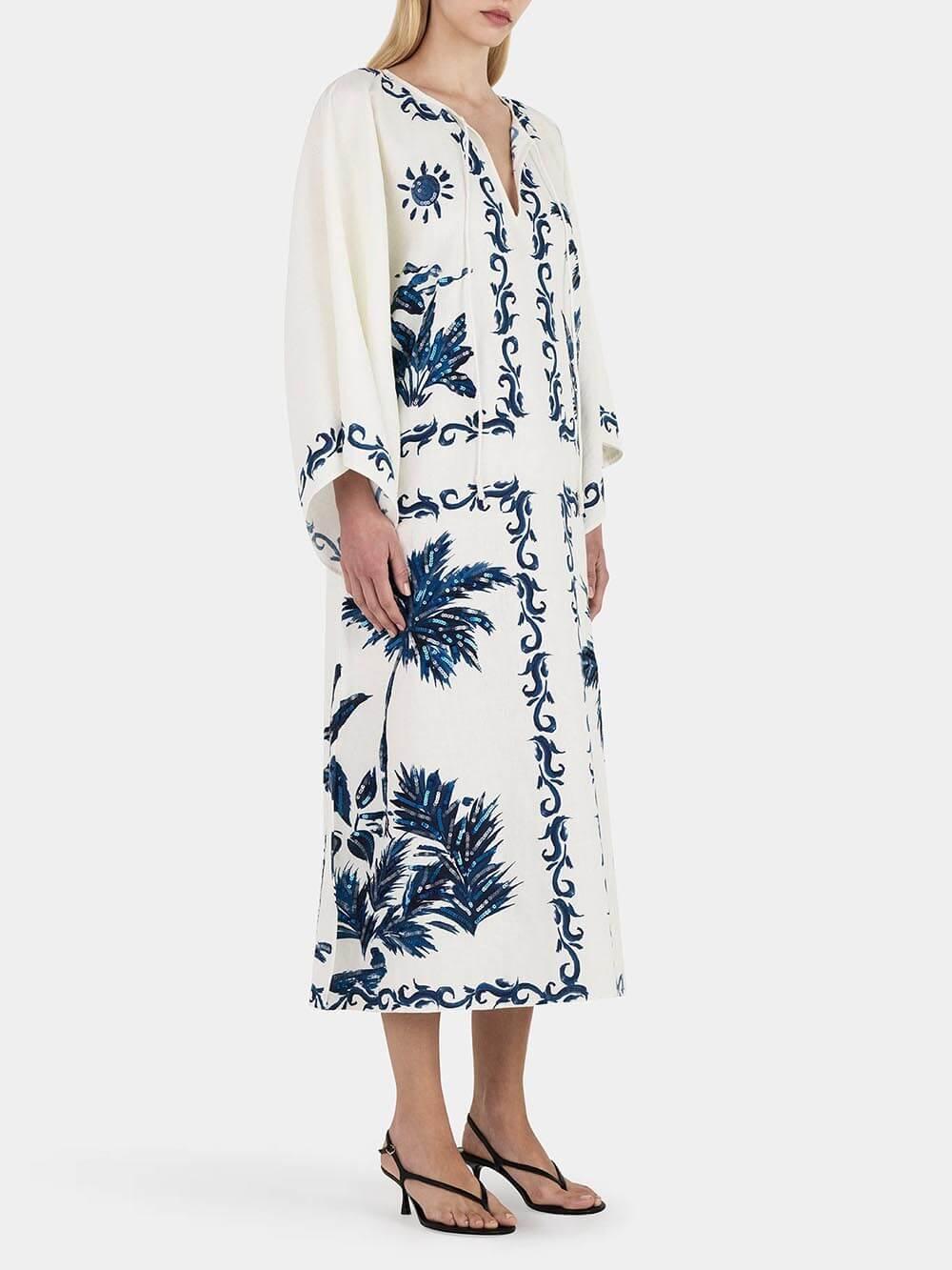 Vintage Hawaiian Print Sequined Oversized Loose Midi Dress - Milafashion-se.com