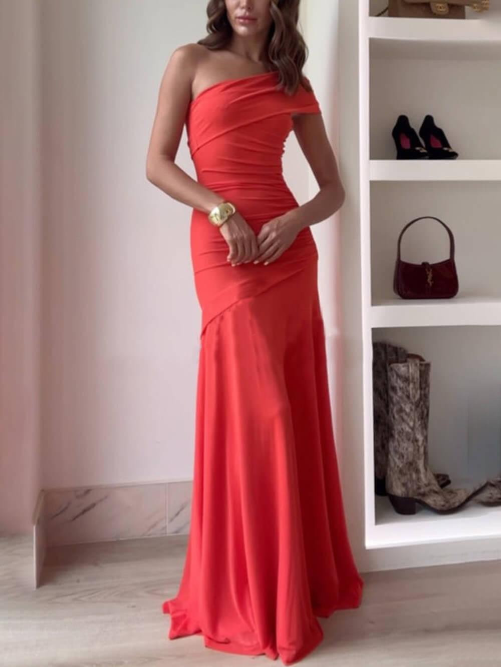 Elegance Effortless Mesh Off Shoulder Ruched Stretch Maxi Dress