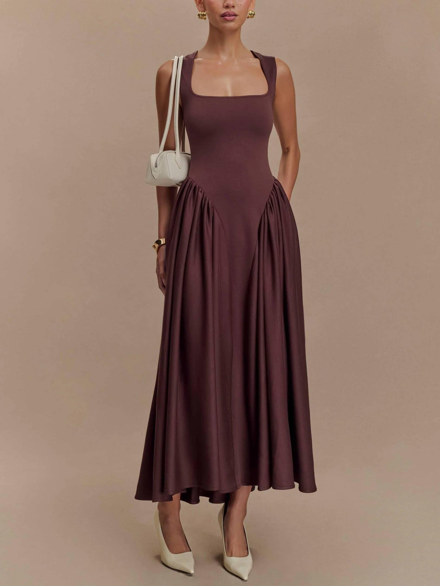 MILA™ Minimalistisk retroklänning med fyrkantig hals - Milafashion-se.com