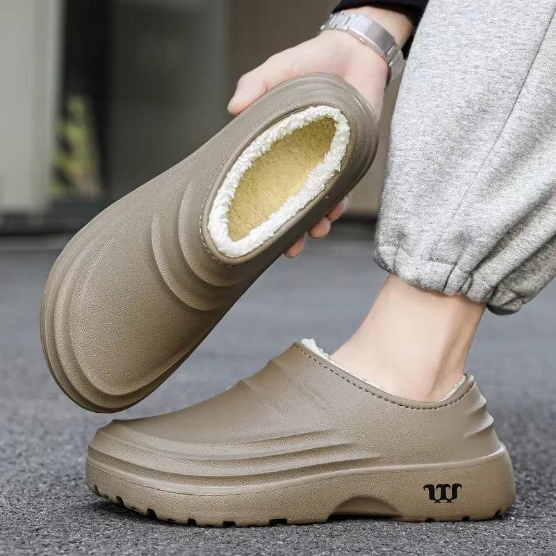 2024New Fashion Cotton Slippers Men Winter Warm Home Cotton Shoes Waterproof Garden Shoes Indoor Slip on Concise Shoes - Milafashion-se.com