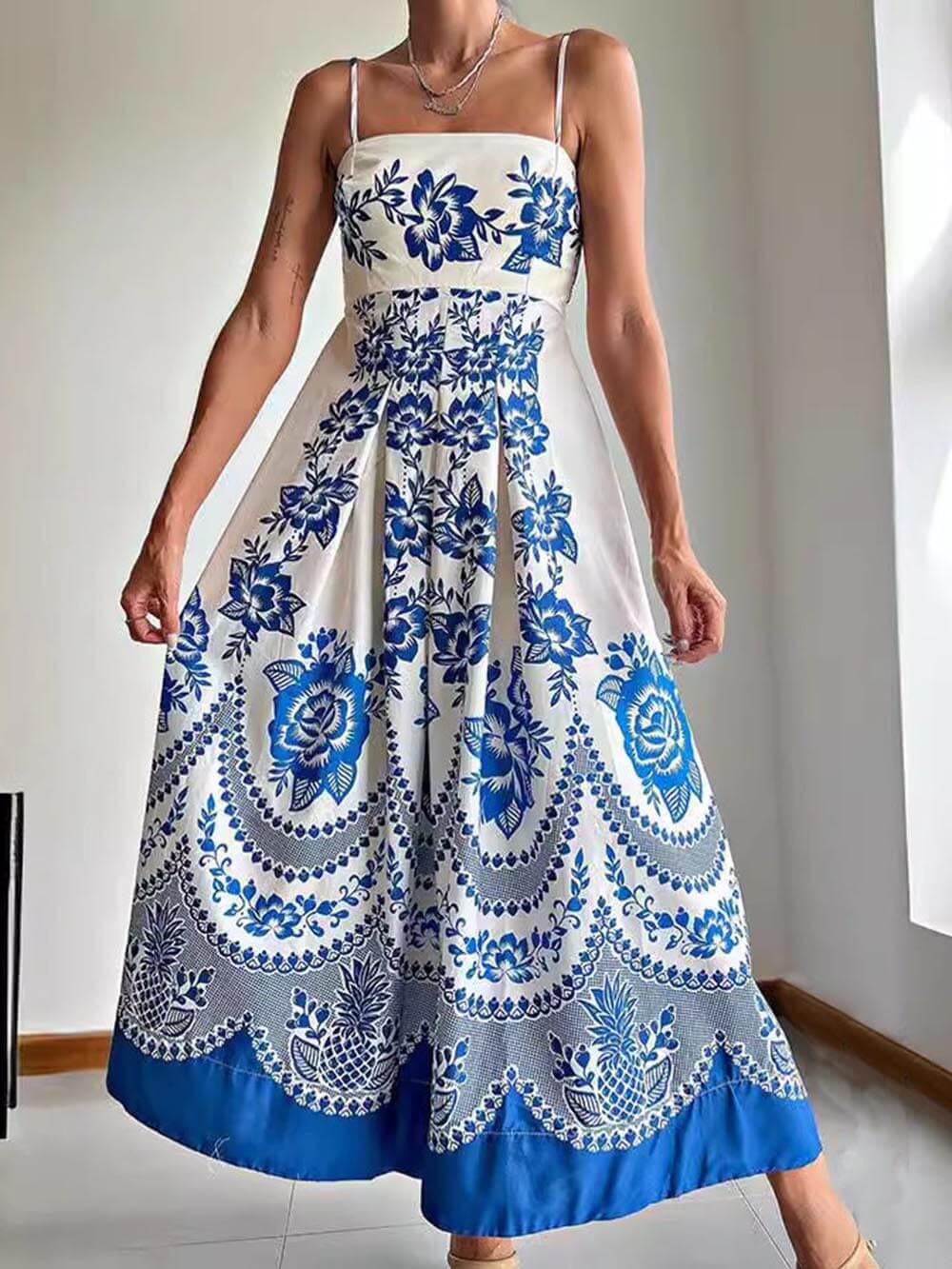 Ethnic Floral Print Back Smocked Loose Midi Dress - Milafashion-se.com
