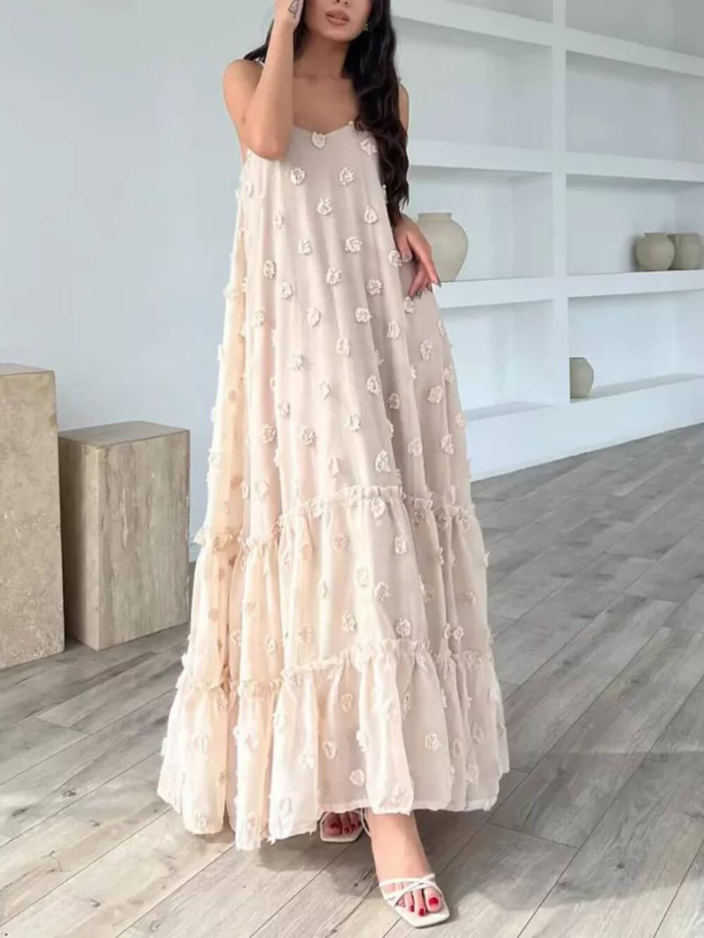 Flower Decor Pretty A-Line Layered Loose Maxi Dress - Milafashion-se.com