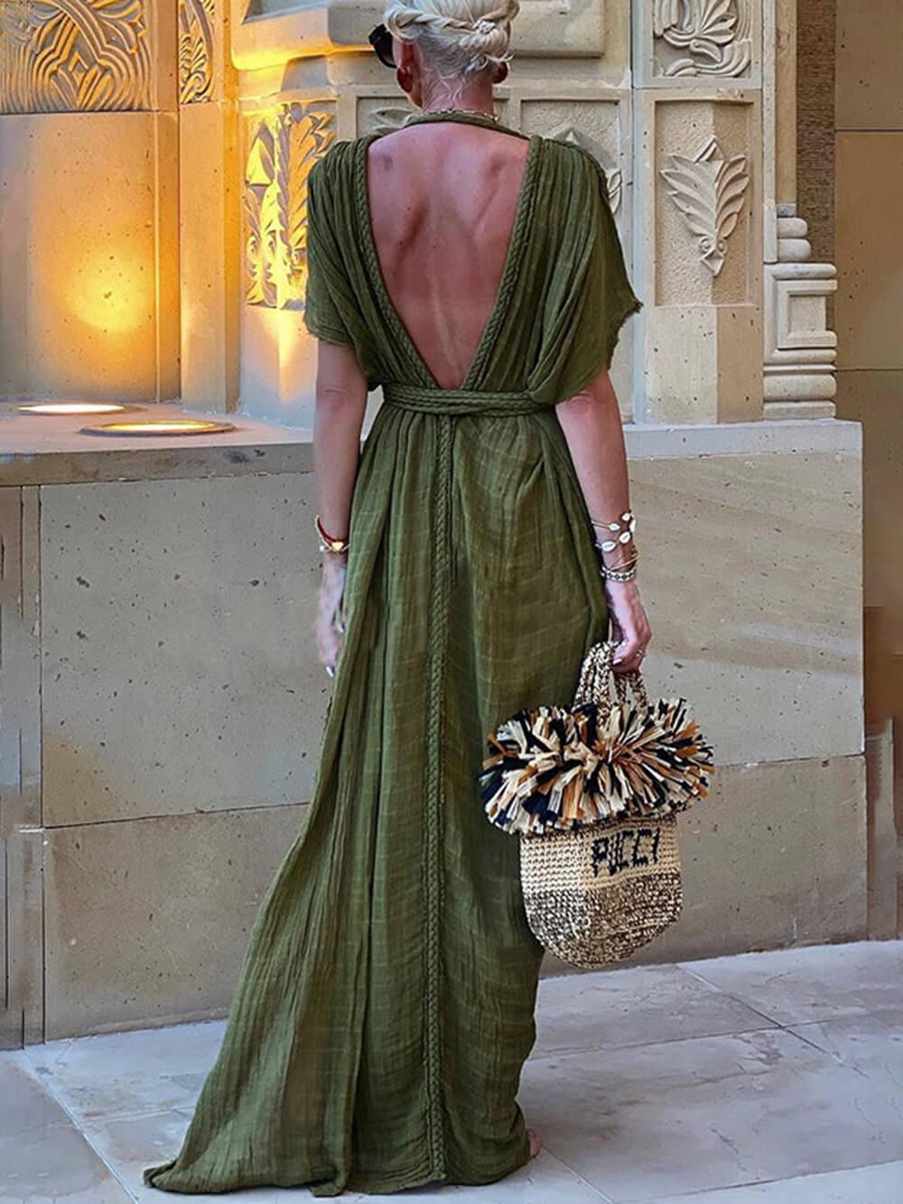 Kimono Draped Braids Cover Up Slit Maxi Dress - Milafashion-se.com