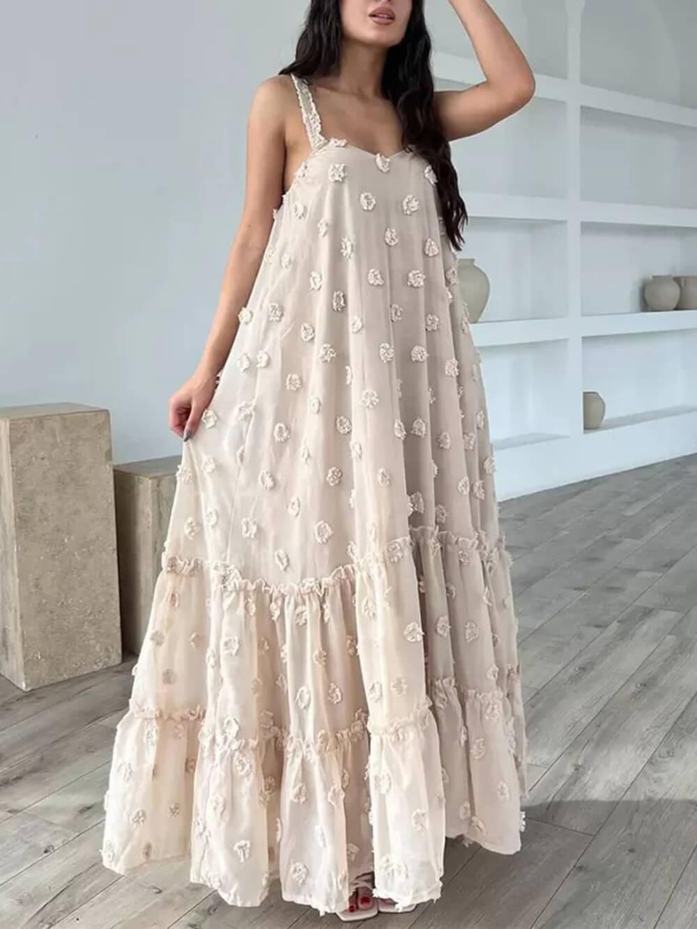 Flower Decor Pretty A-Line Layered Loose Maxi Dress - Milafashion-se.com