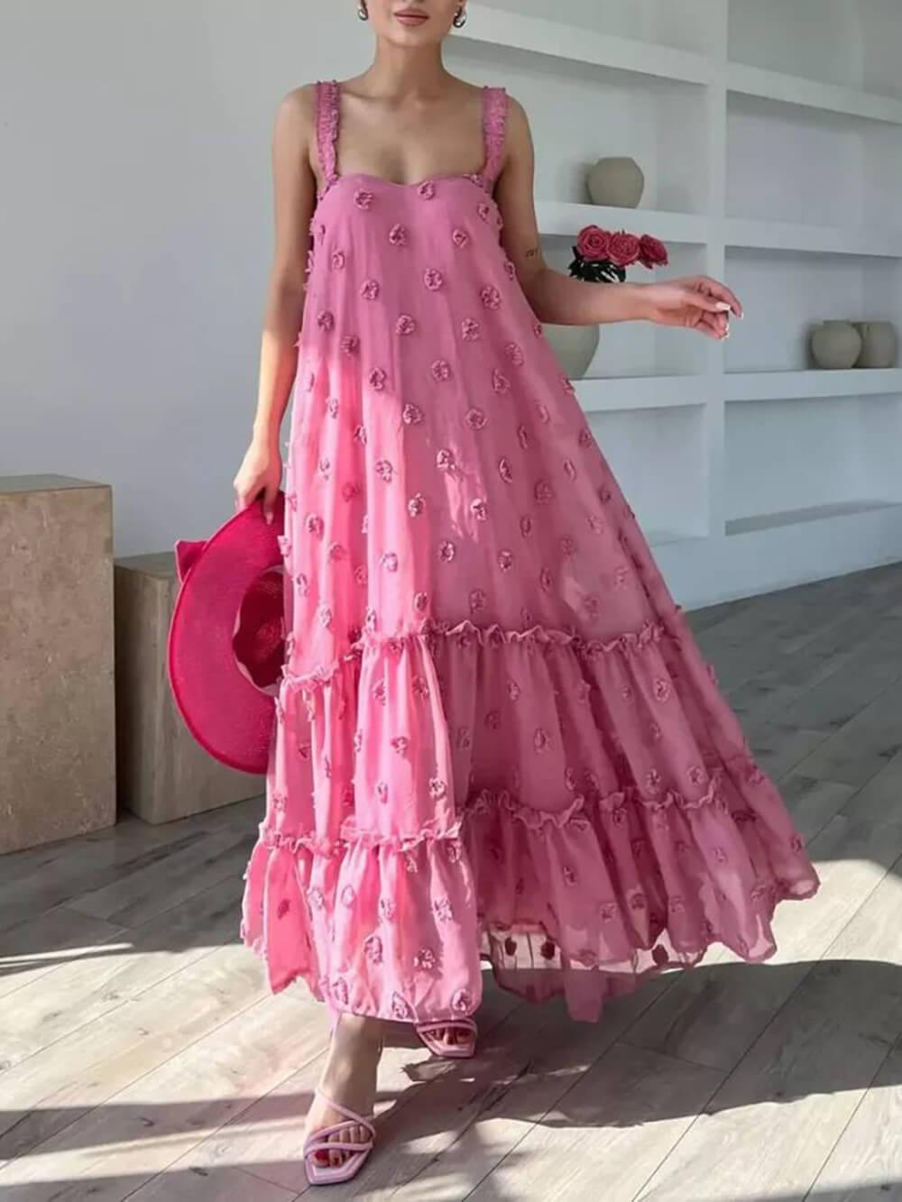 Flower Decor Pretty A-Line Layered Loose Maxi Dress - Milafashion-se.com