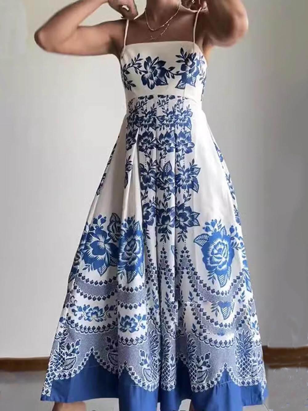 Ethnic Floral Print Back Smocked Loose Midi Dress - Milafashion-se.com