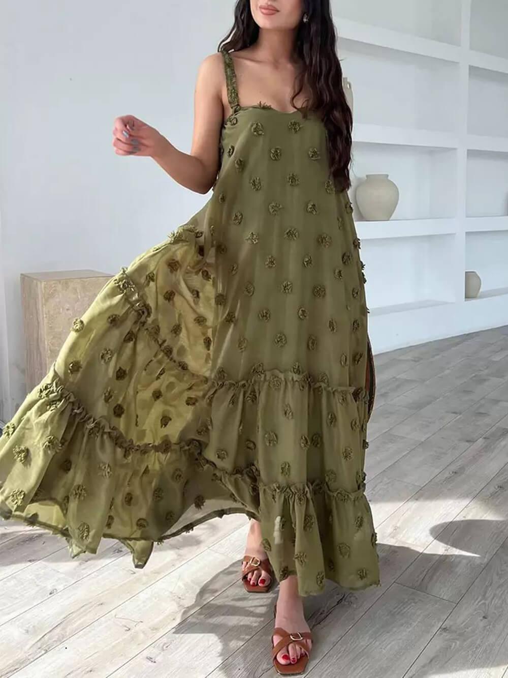 Flower Decor Pretty A-Line Layered Loose Maxi Dress - Milafashion-se.com