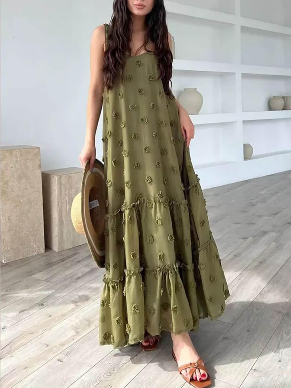 Flower Decor Pretty A-Line Layered Loose Maxi Dress - Milafashion-se.com