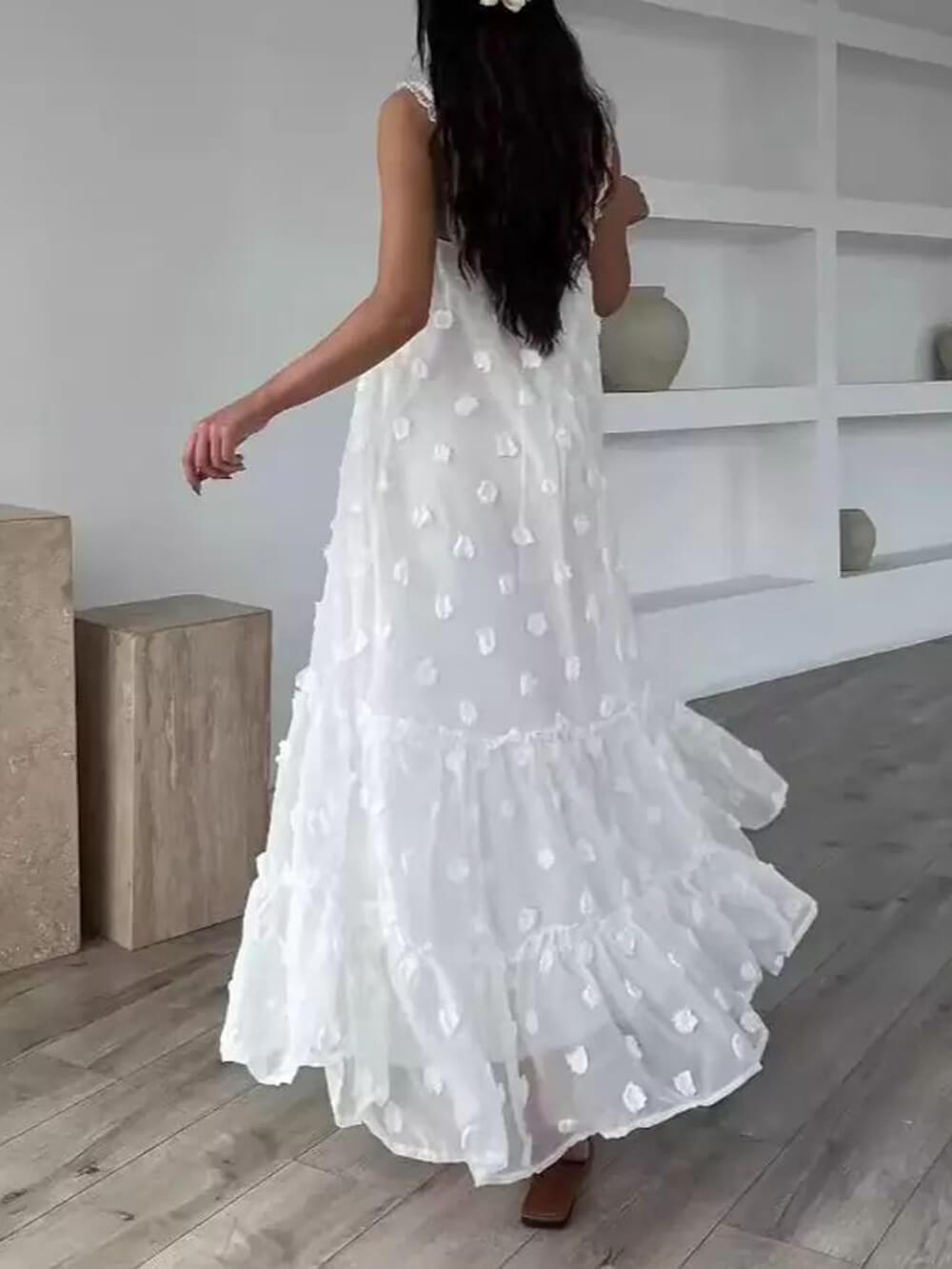 Flower Decor Pretty A-Line Layered Loose Maxi Dress - Milafashion-se.com