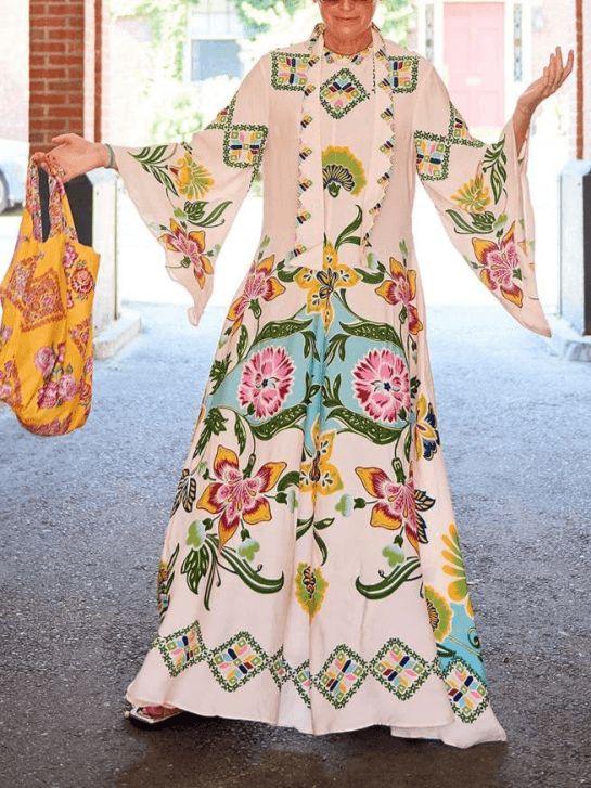 Exquisite Sunshine Floral Print Flowing Maxi Dress - Milafashion-se.com