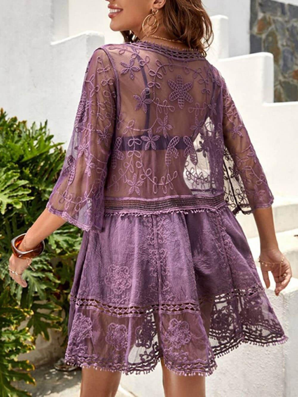 Loose Lace Beach Vacation Bikini Cover-Up Dress - Milafashion-se.com