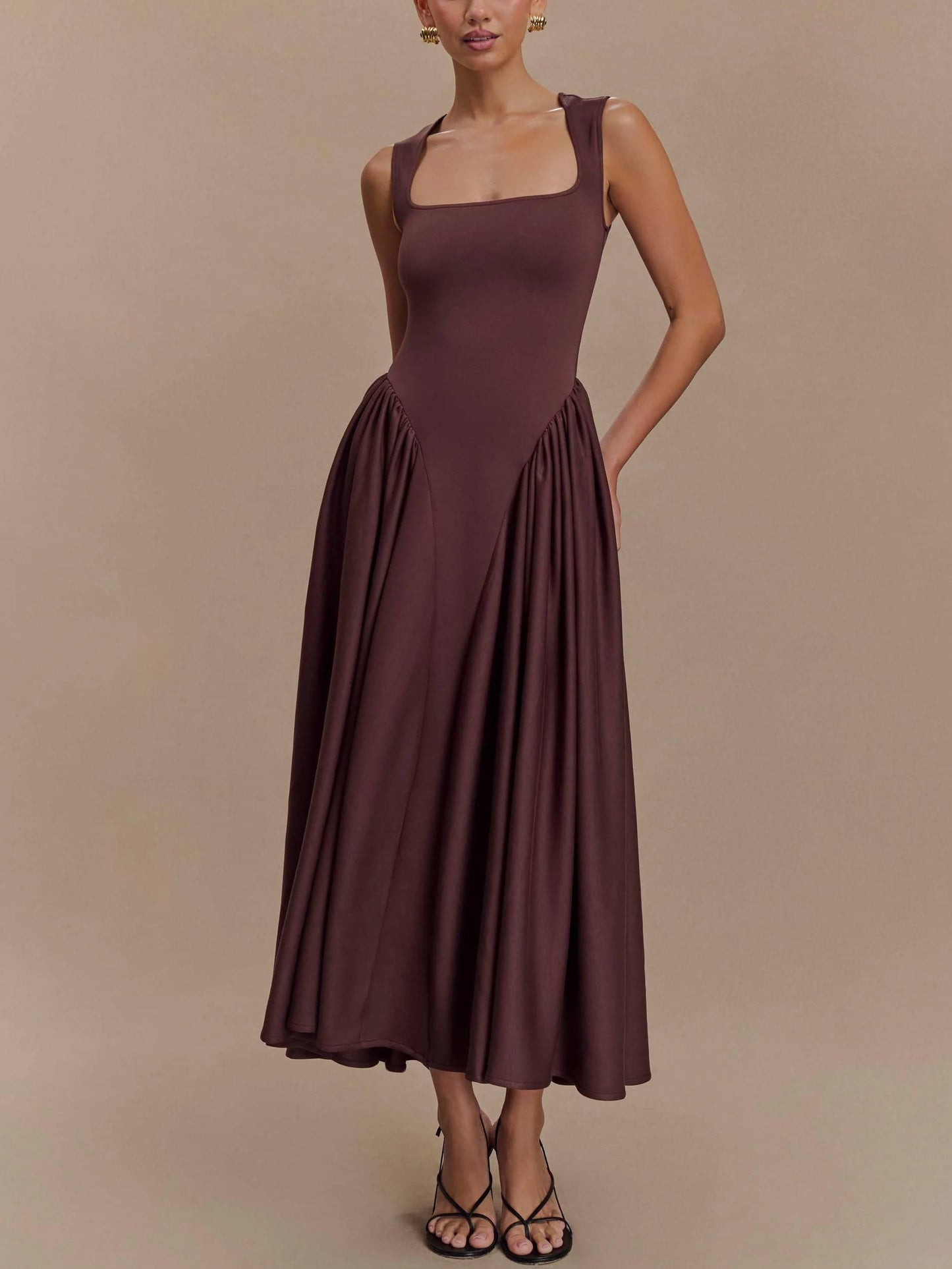 MILA™ Minimalistisk retroklänning med fyrkantig hals - Milafashion-se.com