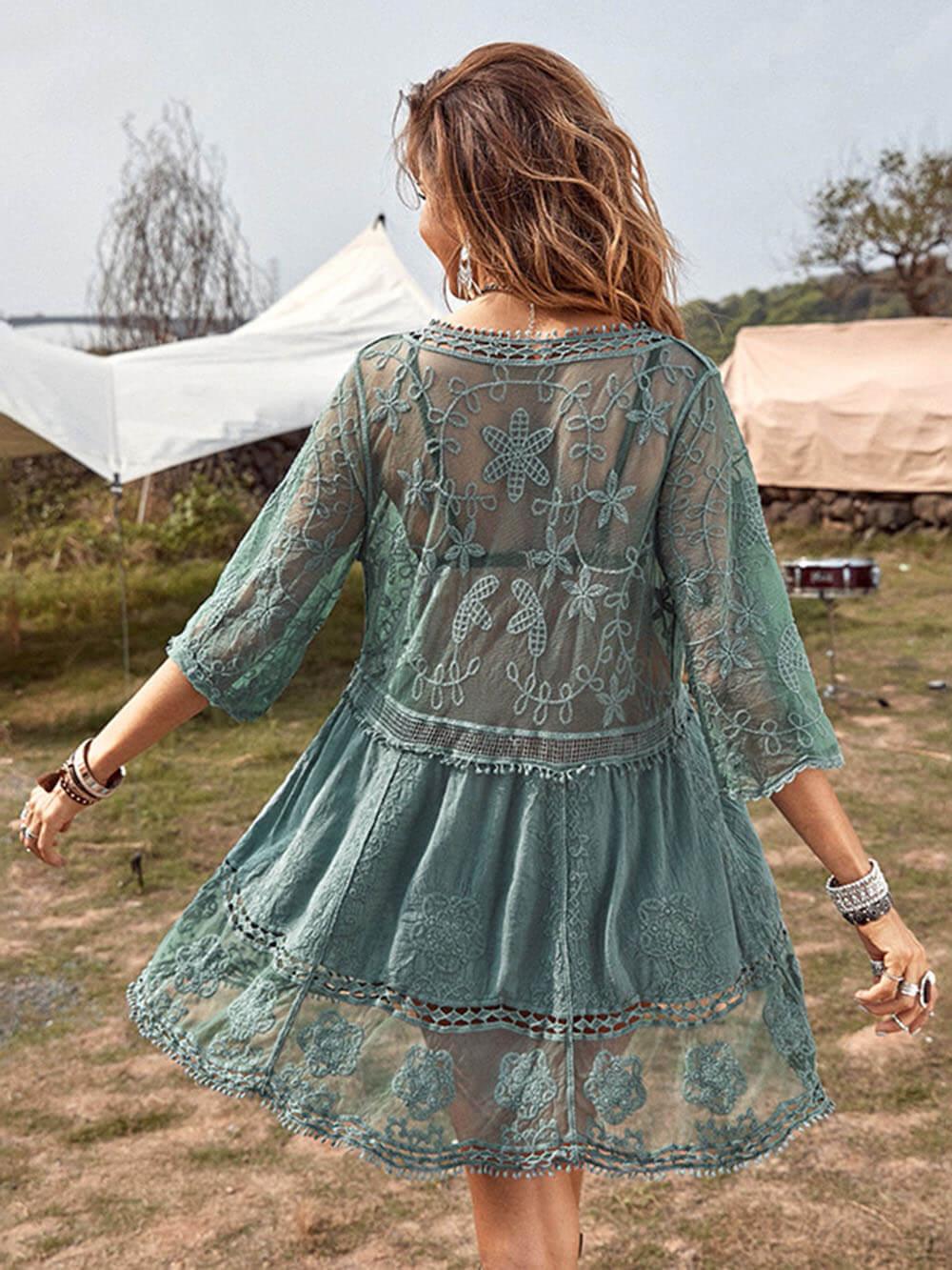 Loose Lace Beach Vacation Bikini Cover-Up Dress - Milafashion-se.com
