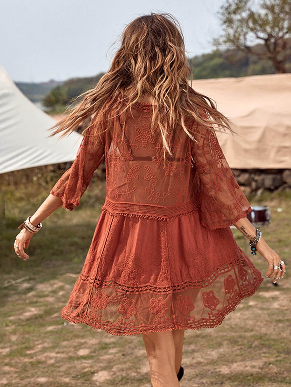 Loose Lace Beach Vacation Bikini Cover-Up Dress - Milafashion-se.com
