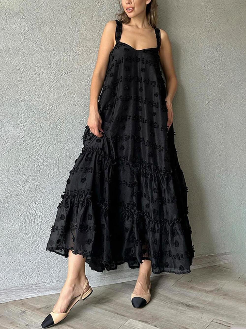 Flower Decor Pretty A-Line Layered Loose Maxi Dress - Milafashion-se.com