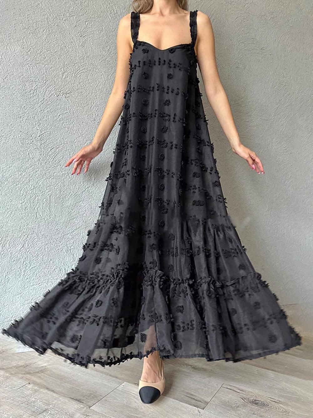 Flower Decor Pretty A-Line Layered Loose Maxi Dress - Milafashion-se.com