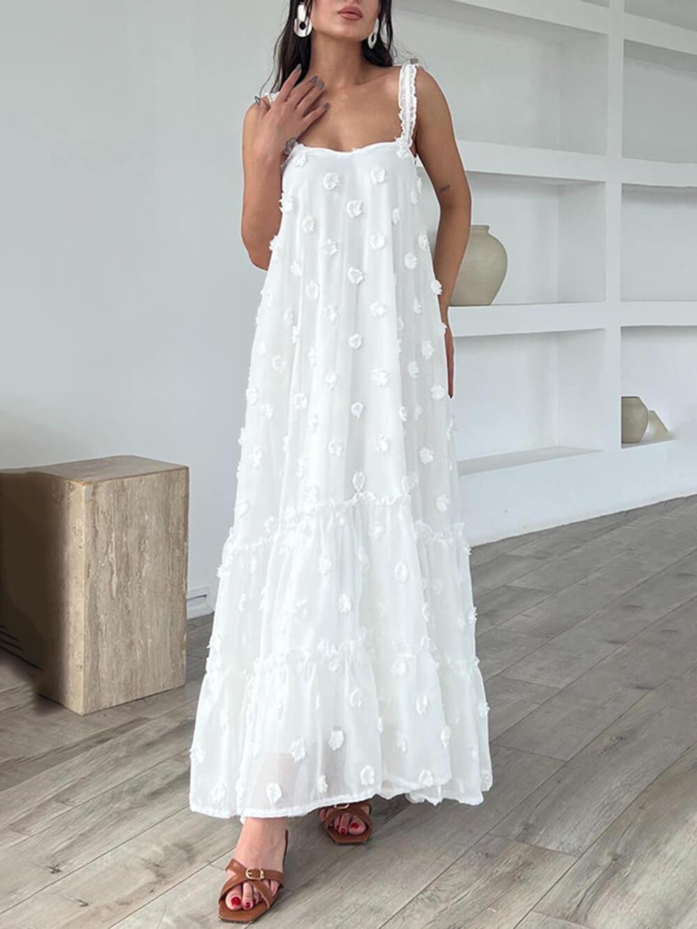 Flower Decor Pretty A-Line Layered Loose Maxi Dress - Milafashion-se.com