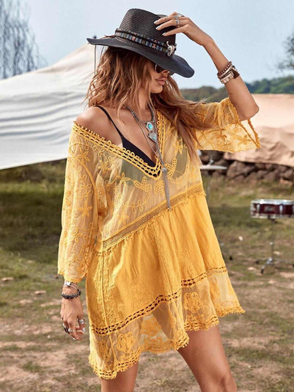 Loose Lace Beach Vacation Bikini Cover-Up Dress - Milafashion-se.com