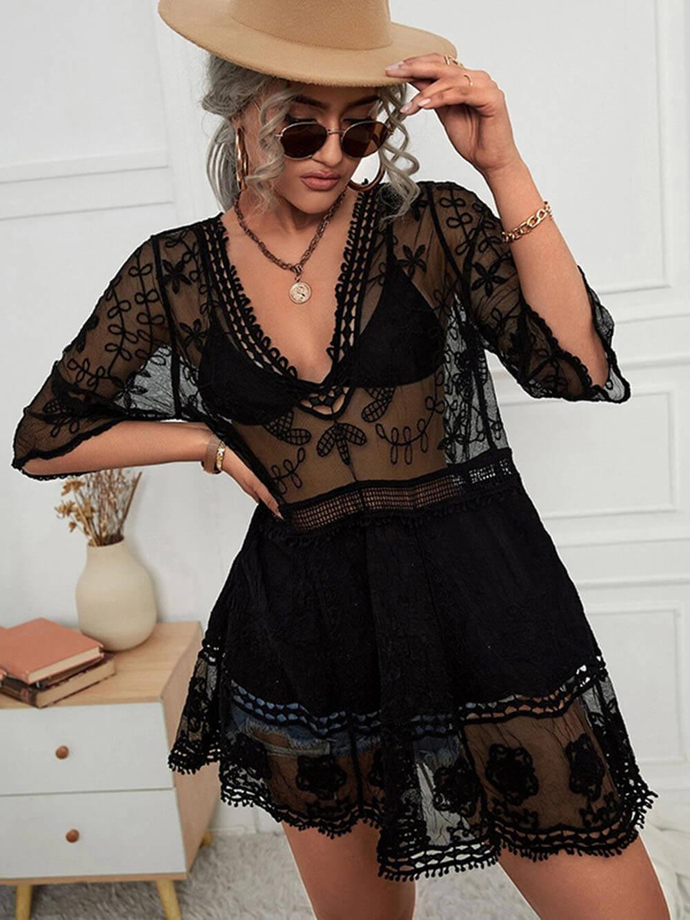 Loose Lace Beach Vacation Bikini Cover-Up Dress - Milafashion-se.com