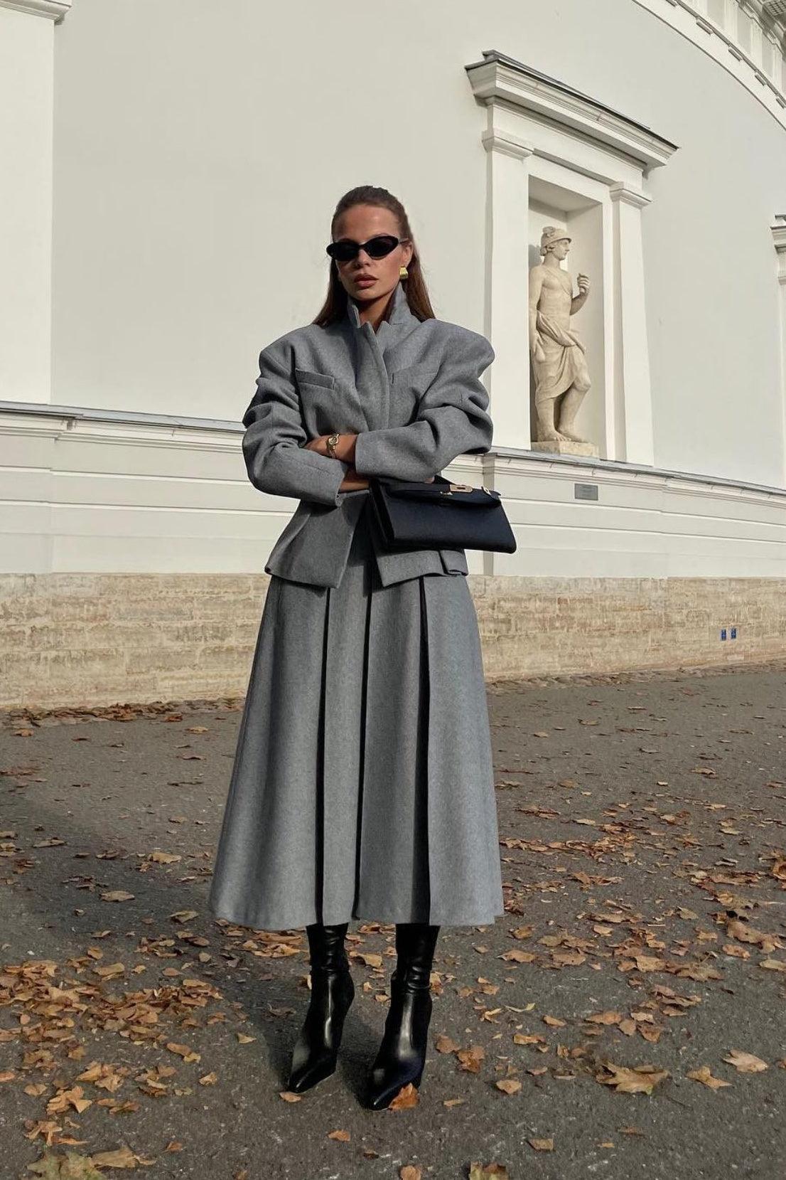 Georgia Lapel Blazer Midi Kjol Set - Milafashion-se.com
