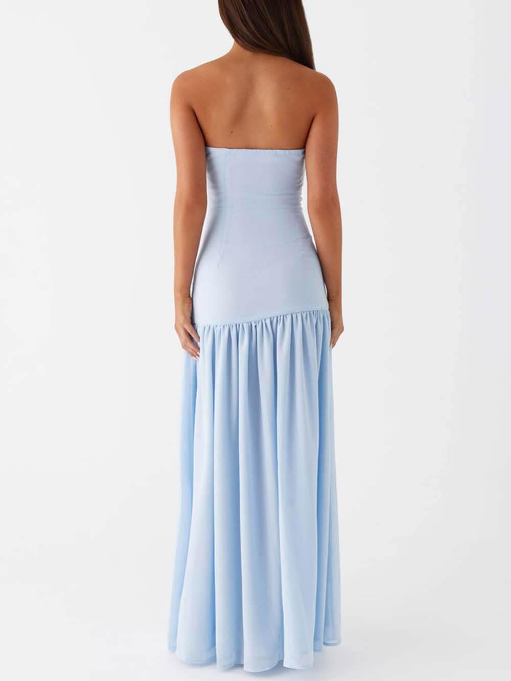 Exquisite Backless Pleats Strapless Maxi Dress - Milafashion-se.com