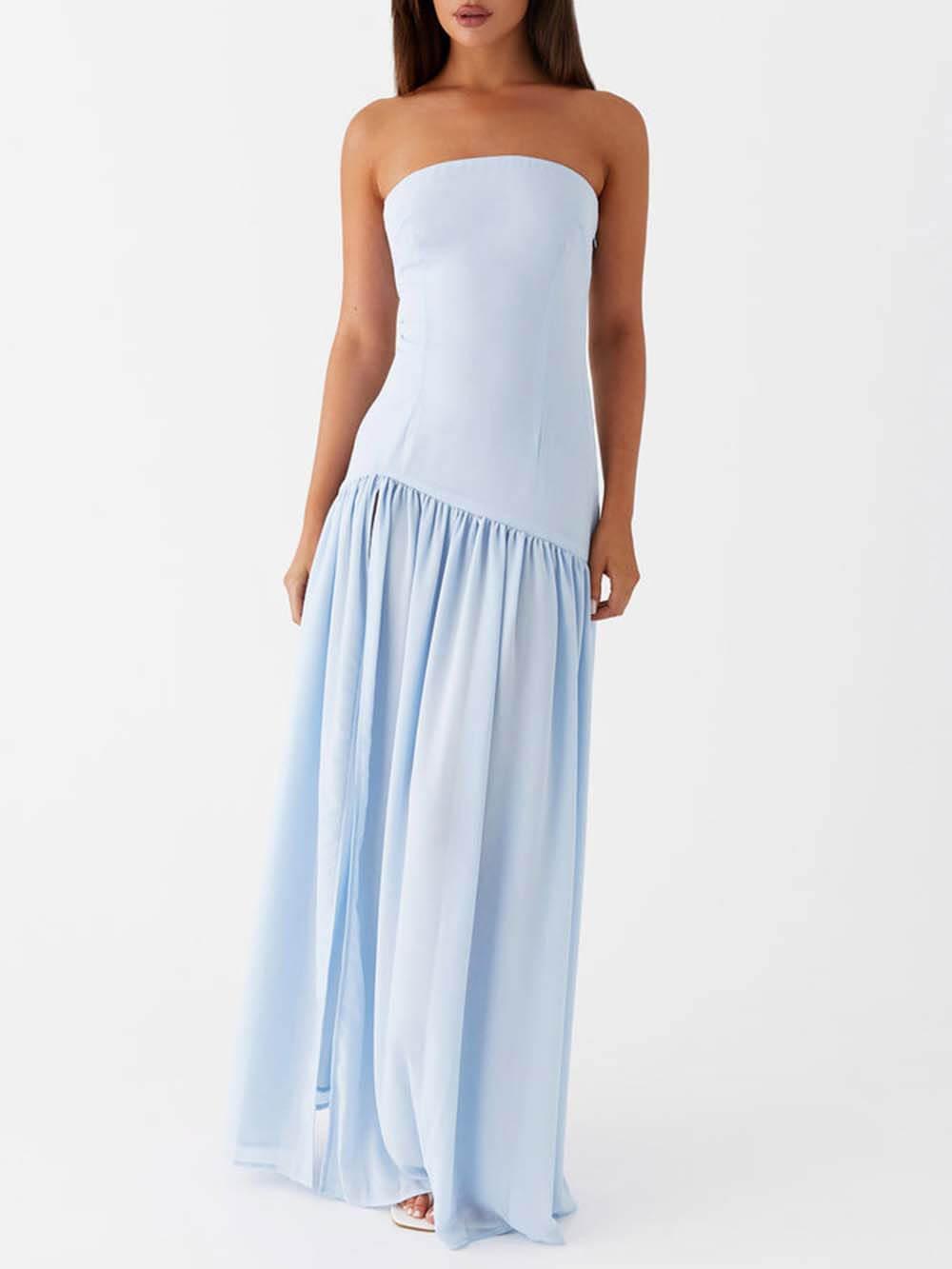 Exquisite Backless Pleats Strapless Maxi Dress - Milafashion-se.com