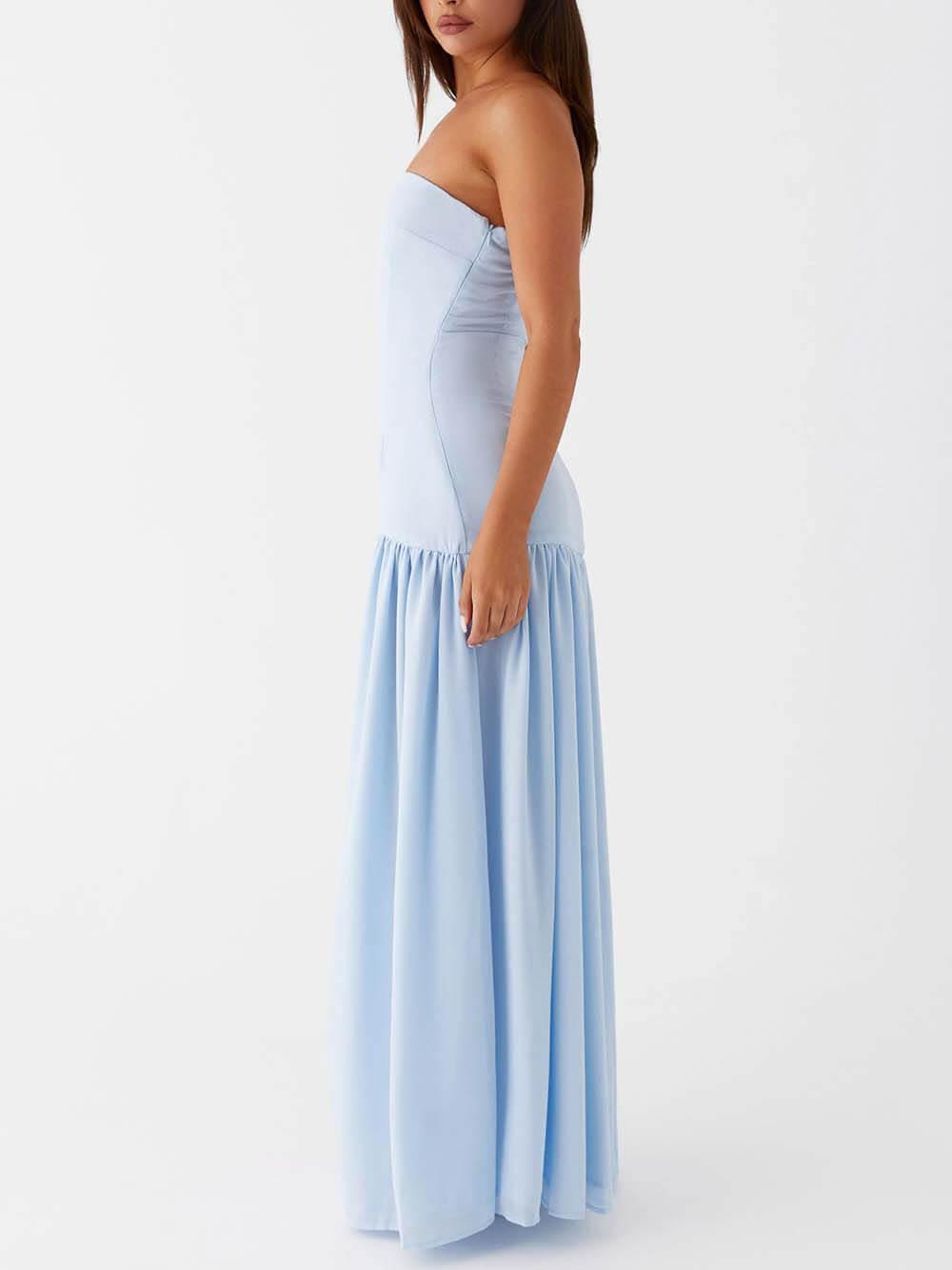 Exquisite Backless Pleats Strapless Maxi Dress - Milafashion-se.com