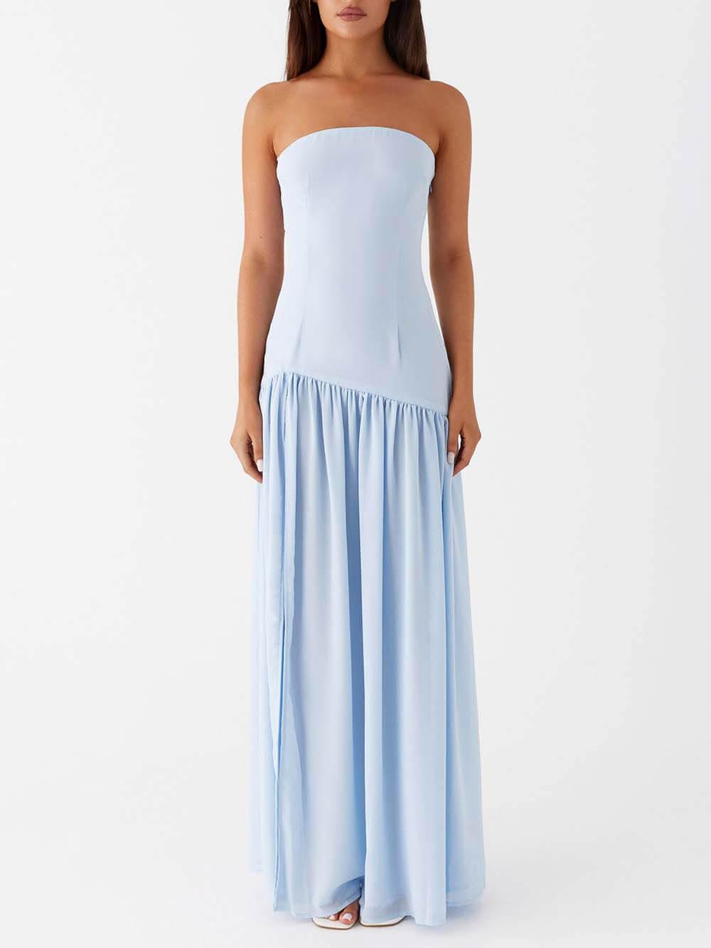 Exquisite Backless Pleats Strapless Maxi Dress - Milafashion-se.com