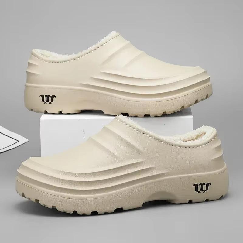 2024New Fashion Cotton Slippers Men Winter Warm Home Cotton Shoes Waterproof Garden Shoes Indoor Slip on Concise Shoes - Milafashion-se.com