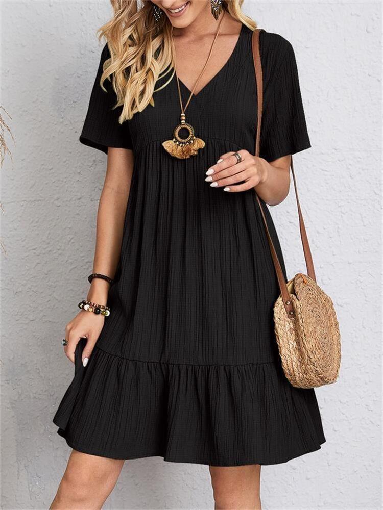 Sommar lös avslappnad kortärmad klänning - Milafashion-se.com