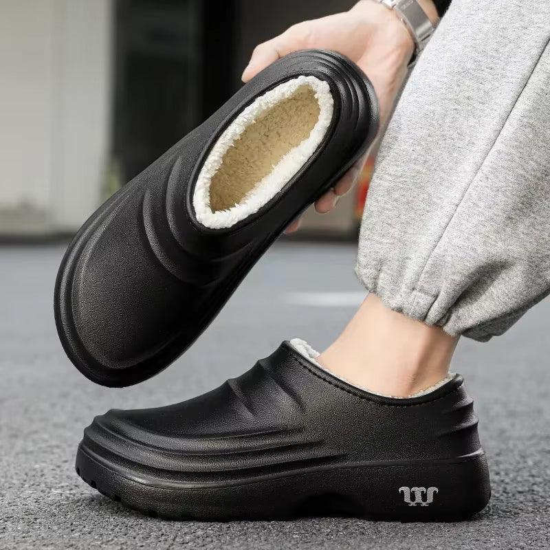 2024New Fashion Cotton Slippers Men Winter Warm Home Cotton Shoes Waterproof Garden Shoes Indoor Slip on Concise Shoes - Milafashion-se.com
