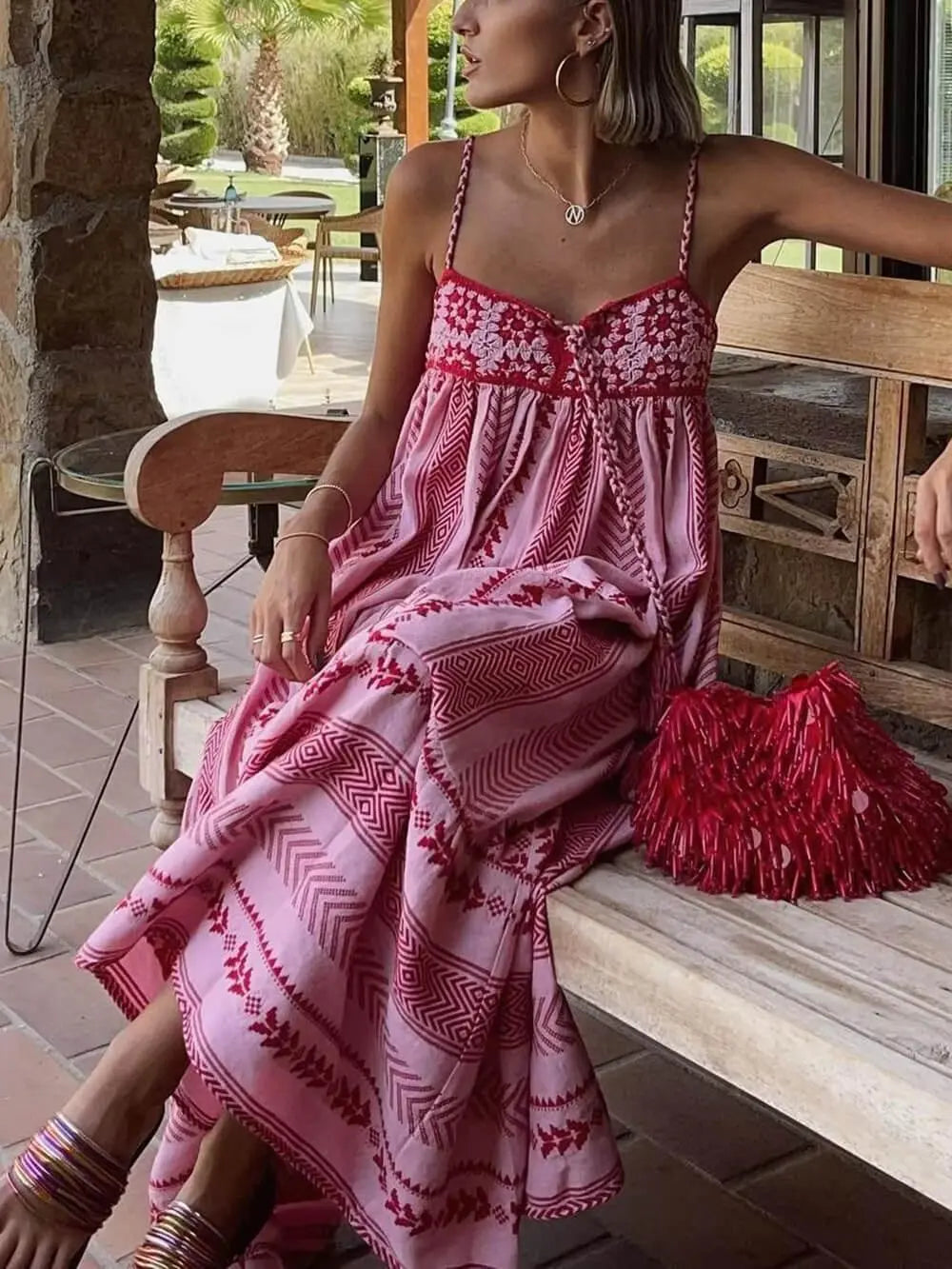 Crochet Patchwork Ethnic Style Knitted Slip Maxi Dress - Milafashion-se.com