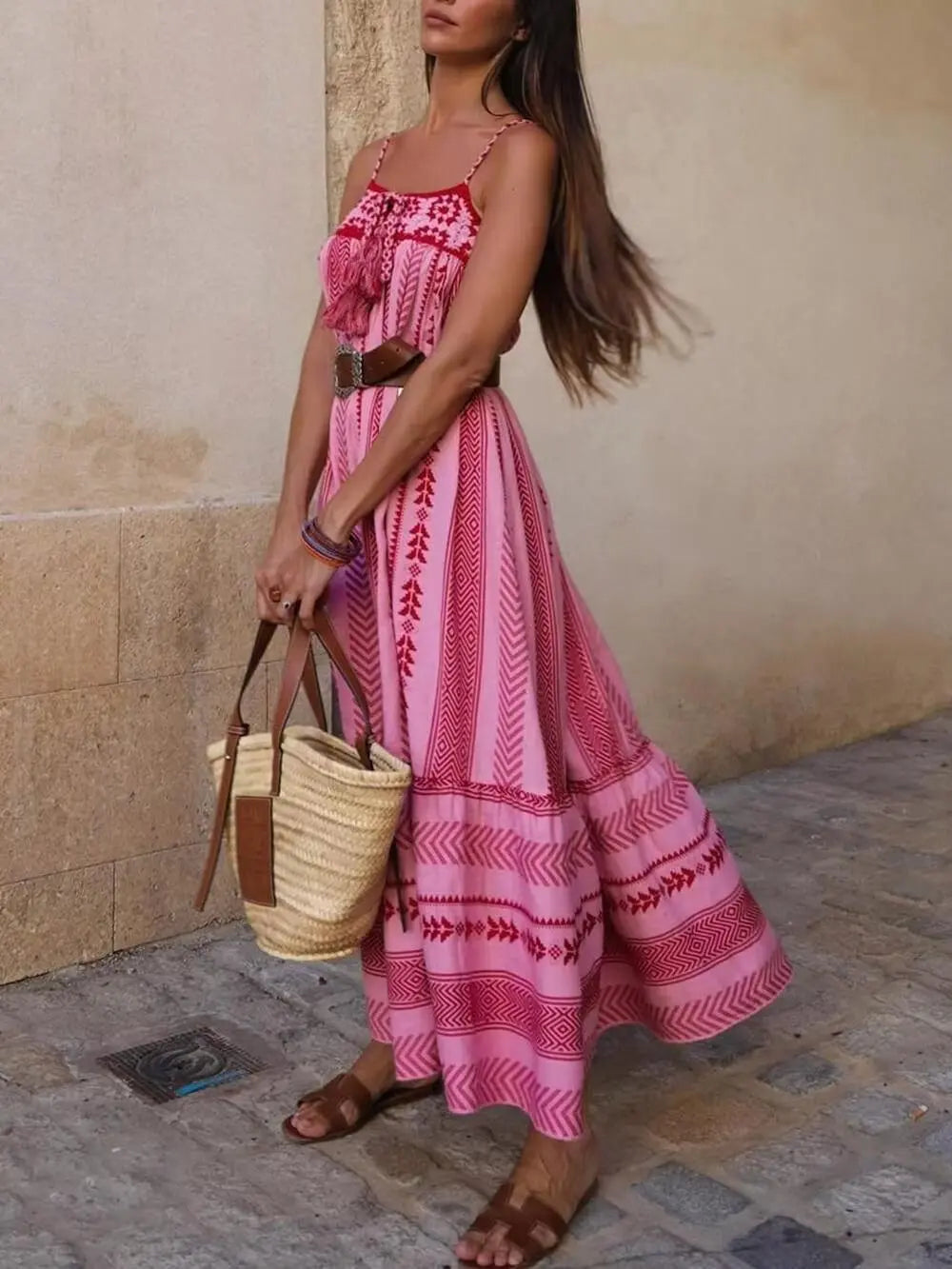 Crochet Patchwork Ethnic Style Knitted Slip Maxi Dress - Milafashion-se.com