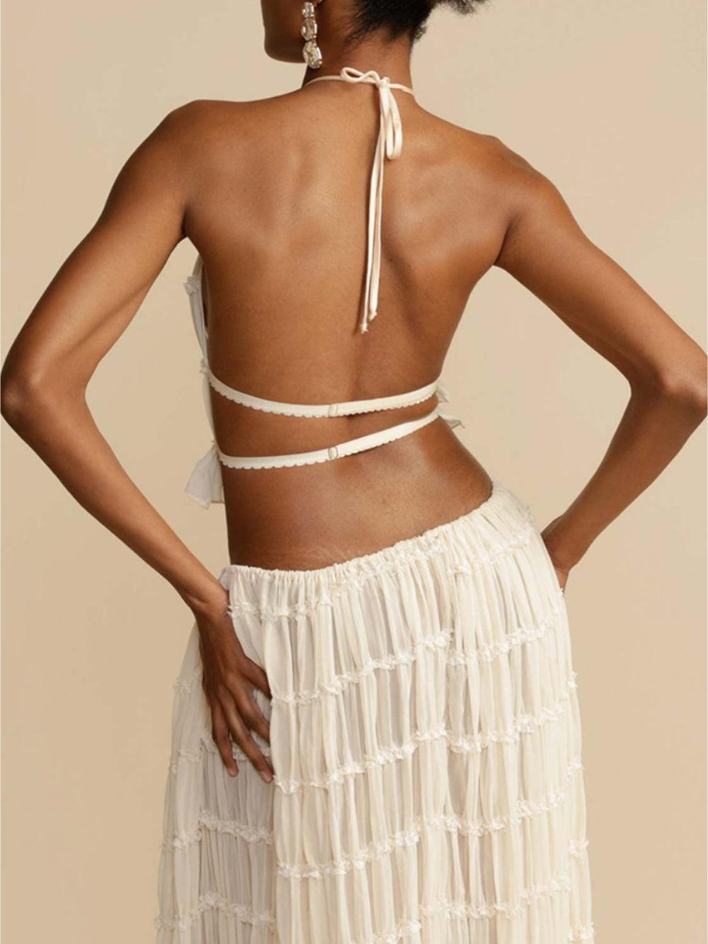 Pleated Drawstring Charm Waist Tiered Maxi Skirt - Milafashion-se.com
