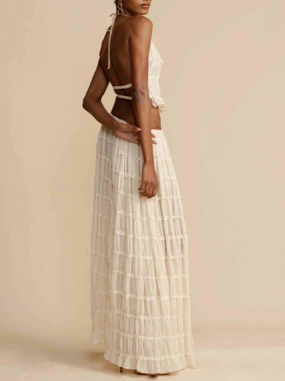 Pleated Drawstring Charm Waist Tiered Maxi Skirt - Milafashion-se.com