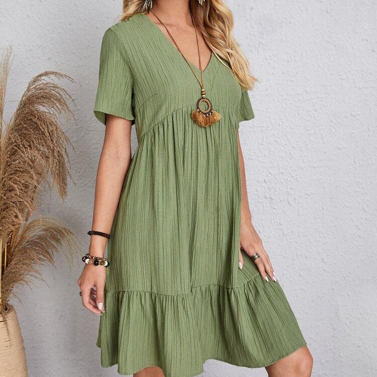 Sommar lös avslappnad kortärmad klänning - Milafashion-se.com