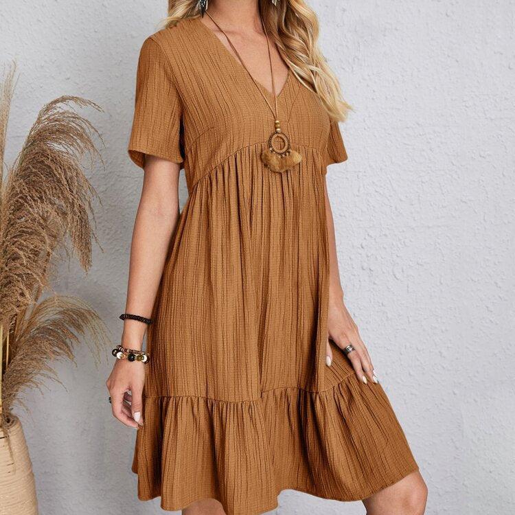 Sommar lös avslappnad kortärmad klänning - Milafashion-se.com
