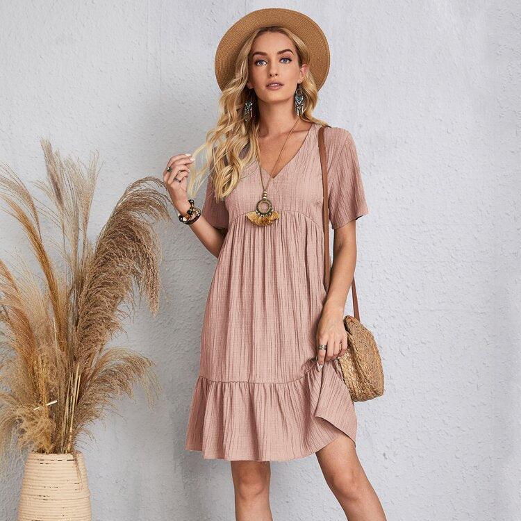 Sommar lös avslappnad kortärmad klänning - Milafashion-se.com
