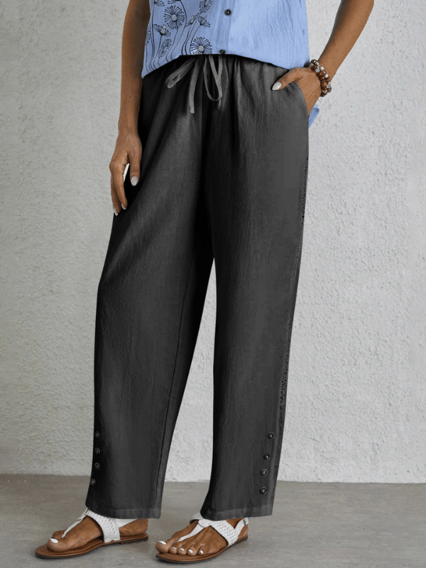 Freja™ | Avslappnade Knäppta Byxor - Milafashion-se.com