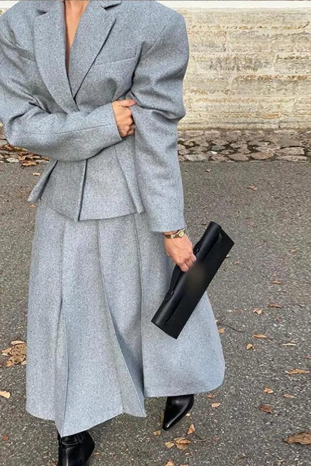Georgia Lapel Blazer Midi Kjol Set - Milafashion-se.com