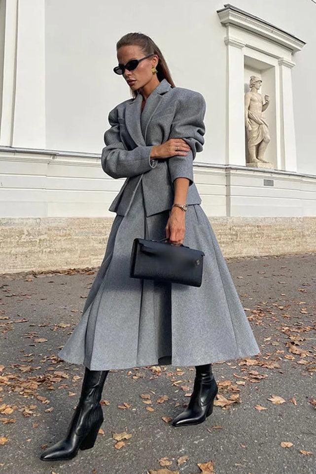Georgia Lapel Blazer Midi Kjol Set - Milafashion-se.com
