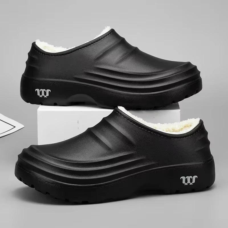 2024New Fashion Cotton Slippers Men Winter Warm Home Cotton Shoes Waterproof Garden Shoes Indoor Slip on Concise Shoes - Milafashion-se.com