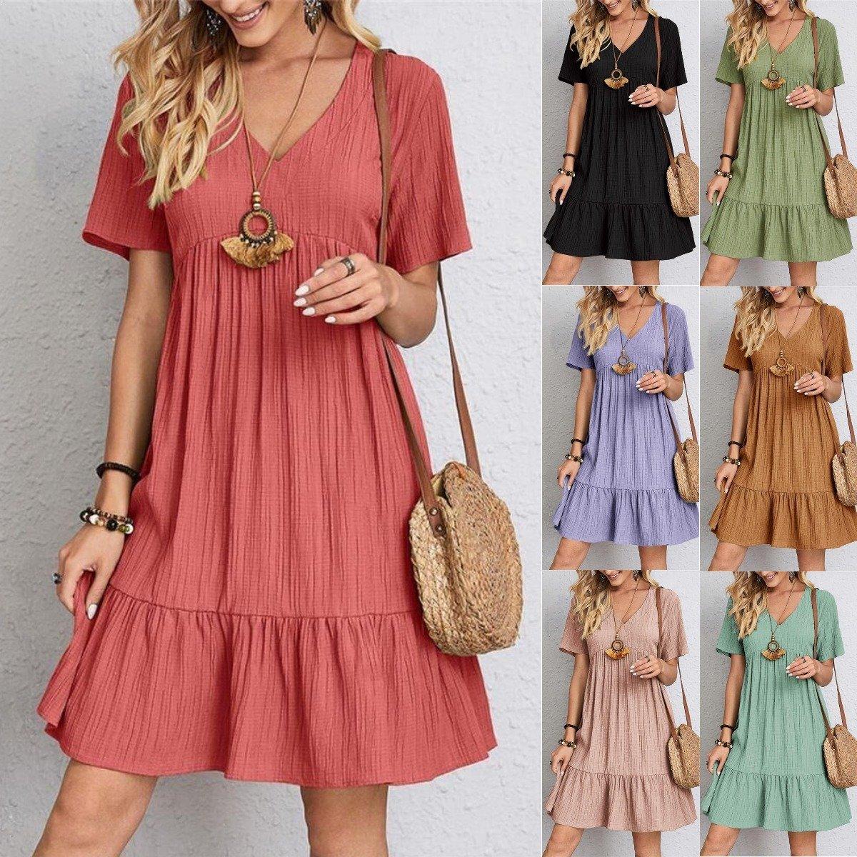 Sommar lös avslappnad kortärmad klänning - Milafashion-se.com