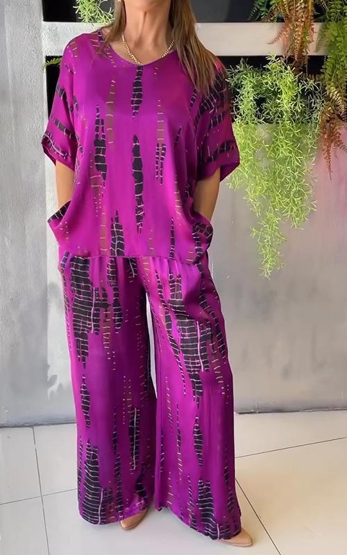 Emilia | Avslappnat tvådelat satinset med rund hals - Milafashion-se.com