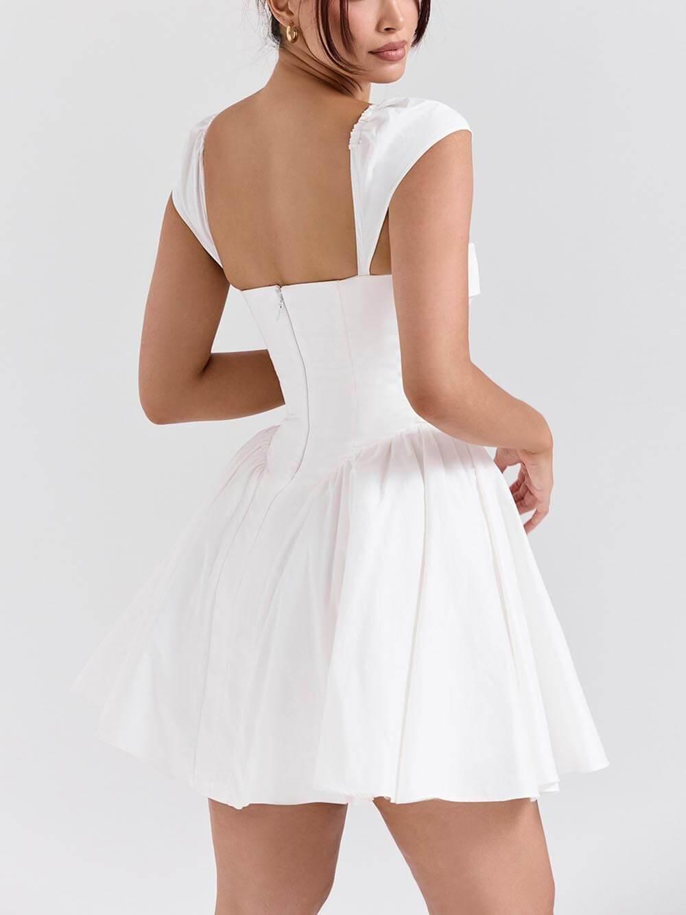 Exquisite V-Neck Pleated Waist Mini Dress - Milafashion-se.com