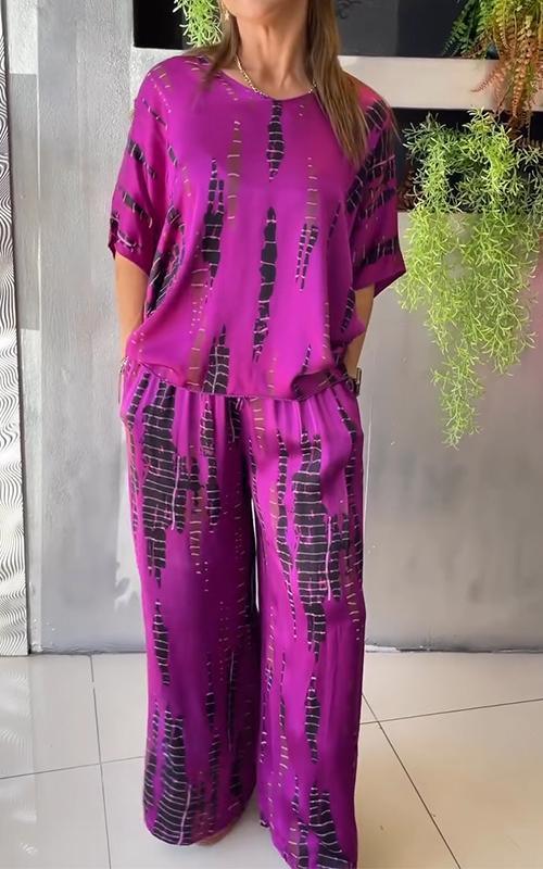 Emilia | Avslappnat tvådelat satinset med rund hals - Milafashion-se.com