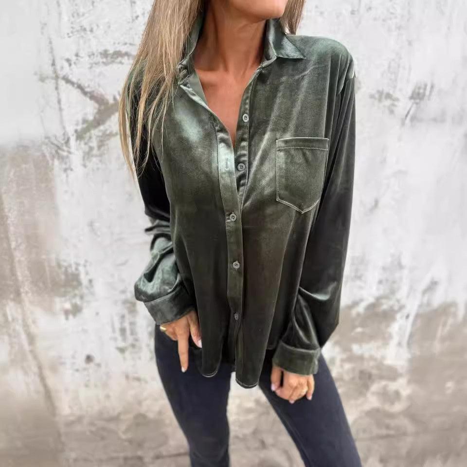 Långärmad Loose Fit Golden Velvet Shirt - Milafashion-se.com